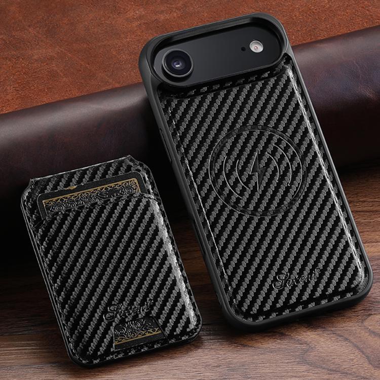 For iPhone Air Suteni TXWH18 Carbon Fiber Texture Detachable Wallet MagSafe Phone Case - Black