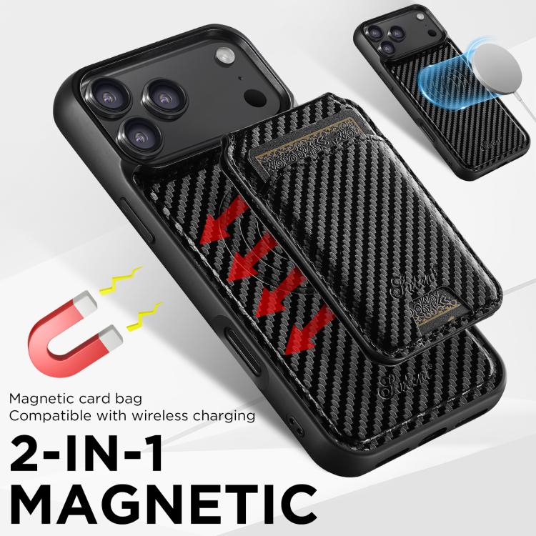 For iPhone Air Suteni TXWH18 Carbon Fiber Texture Detachable Wallet MagSafe Phone Case - Black