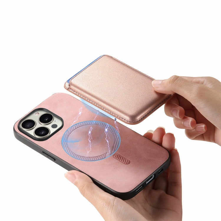 For iPhone 16 Pro Max Retro Magsafe Card Bag PU Back Cover Phone Case