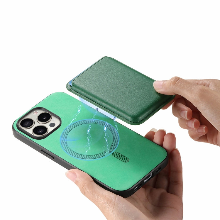 For iPhone 16 Pro Max Retro Magsafe Card Bag PU Back Cover Phone Case