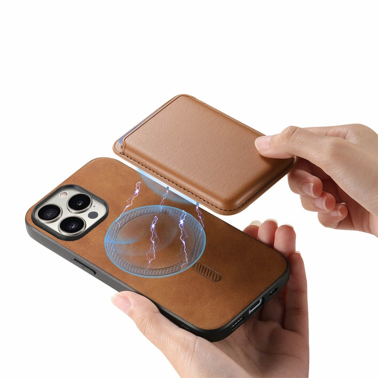 For iPhone 16 Pro Max Retro Magsafe Card Bag PU Back Cover Phone Case