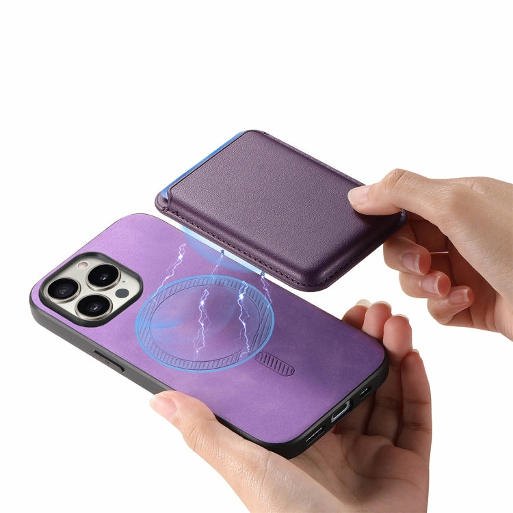 For iPhone 16 Pro Retro Magsafe Card Bag PU Back Cover Phone Case