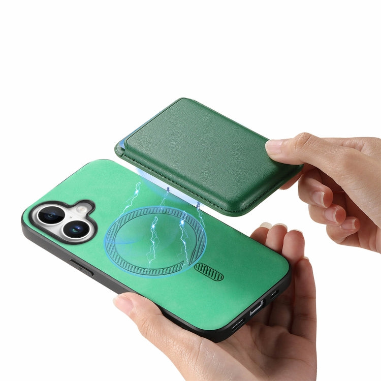 For iPhone 16 Plus Retro Magsafe Card Bag PU Back Cover Phone Case