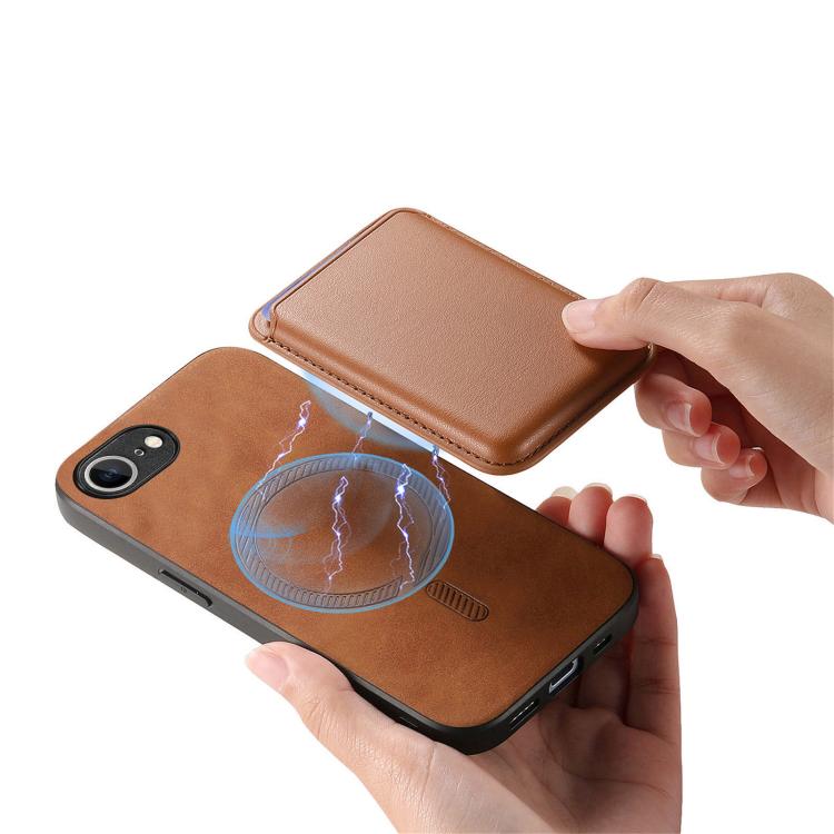 For iPhone 17e / 16e Retro Magsafe Card Bag PU Back Cover Phone Case