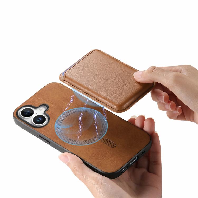 For iPhone 17 Retro Magsafe Card Bag PU Back Cover Phone Case