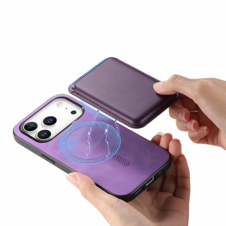 For iPhone 17 Pro Retro Magsafe Card Bag PU Back Cover Phone Case