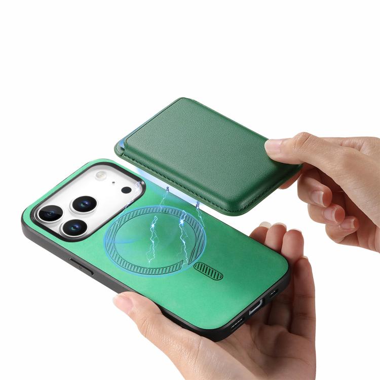 For iPhone 17 Pro Retro Magsafe Card Bag PU Back Cover Phone Case