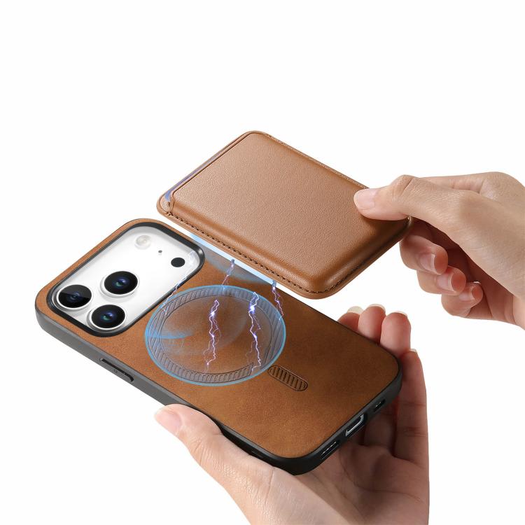 For iPhone 17 Pro Retro Magsafe Card Bag PU Back Cover Phone Case