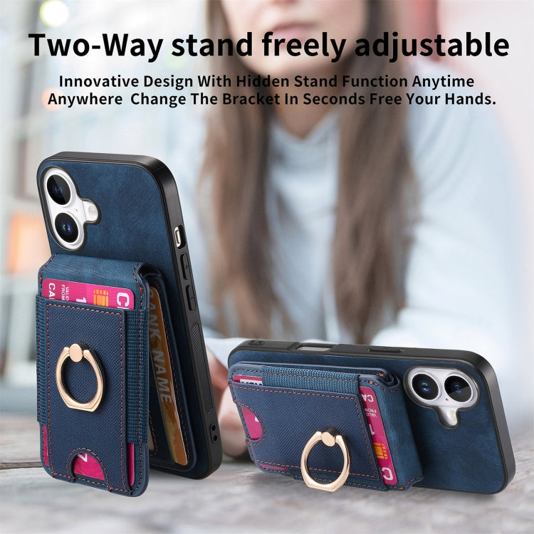 For iPhone 16 Plus Retro Splitable Magnetic Stand Card Bag Leather Phone Case