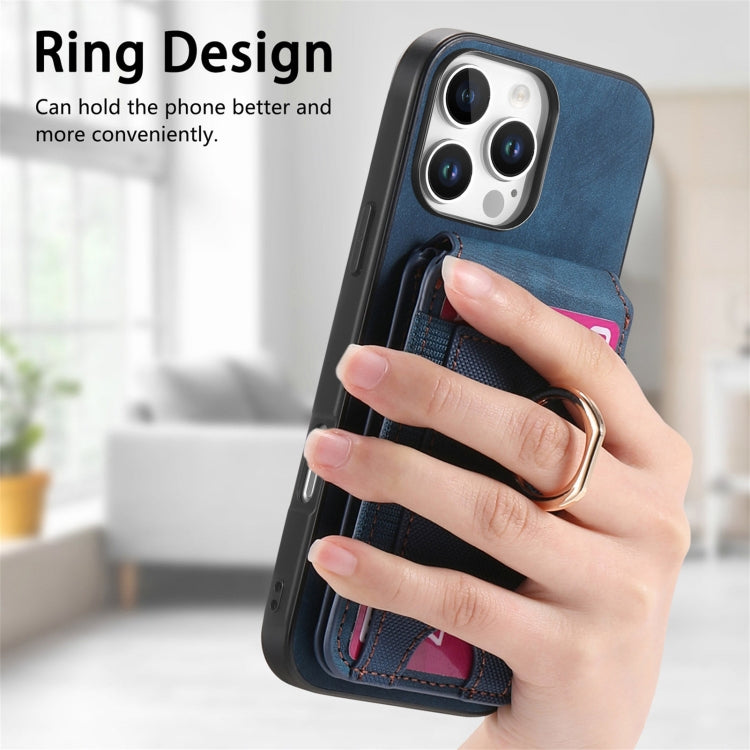 For iPhone 16 Pro Retro Splitable Magnetic Stand Card Bag Leather Phone Case