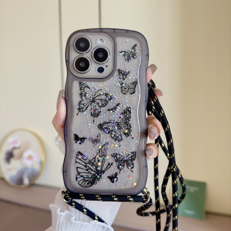 For iPhone 15 Pro Max Crossbody Wave Edge Butterfly TPU Phone Case