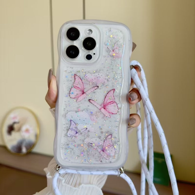 For iPhone 14 Pro Crossbody Wave Edge Butterfly TPU Phone Case