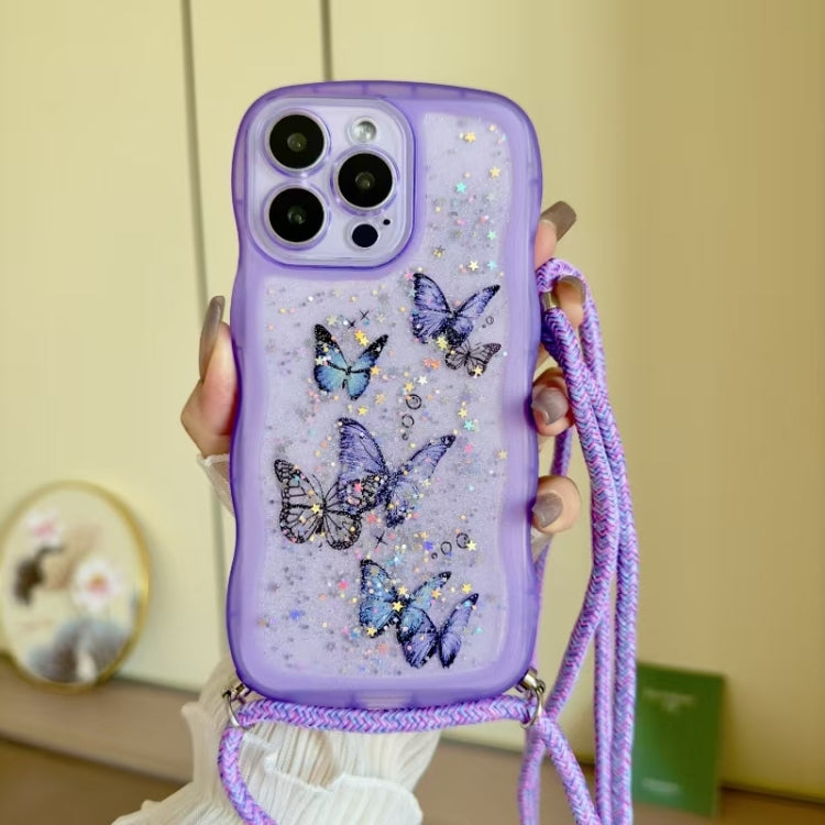 For iPhone 13 Pro Max Crossbody Wave Edge Butterfly TPU Phone Case