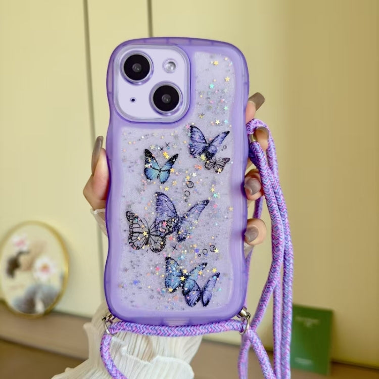 For iPhone 13 Crossbody Wave Edge Butterfly TPU Phone Case