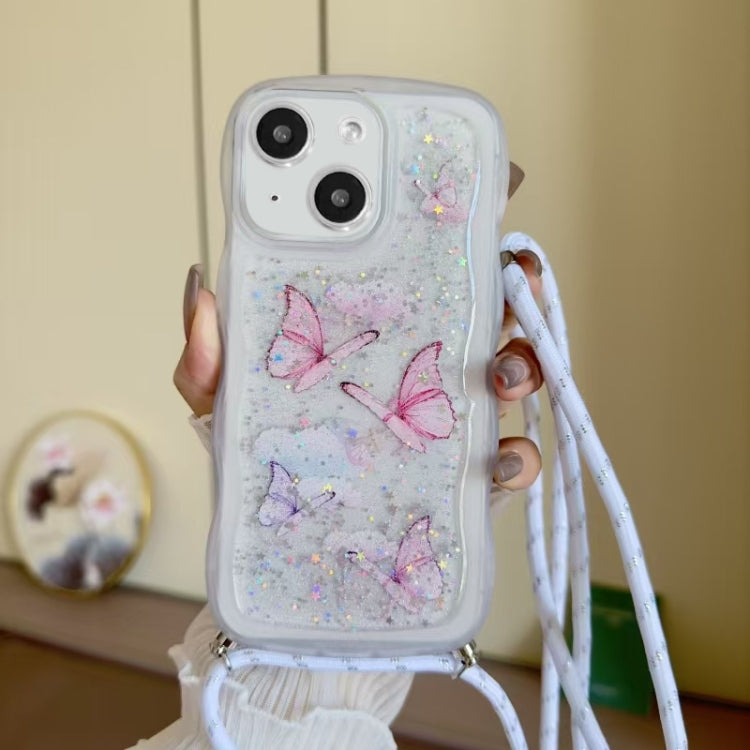 For iPhone 13 Crossbody Wave Edge Butterfly TPU Phone Case