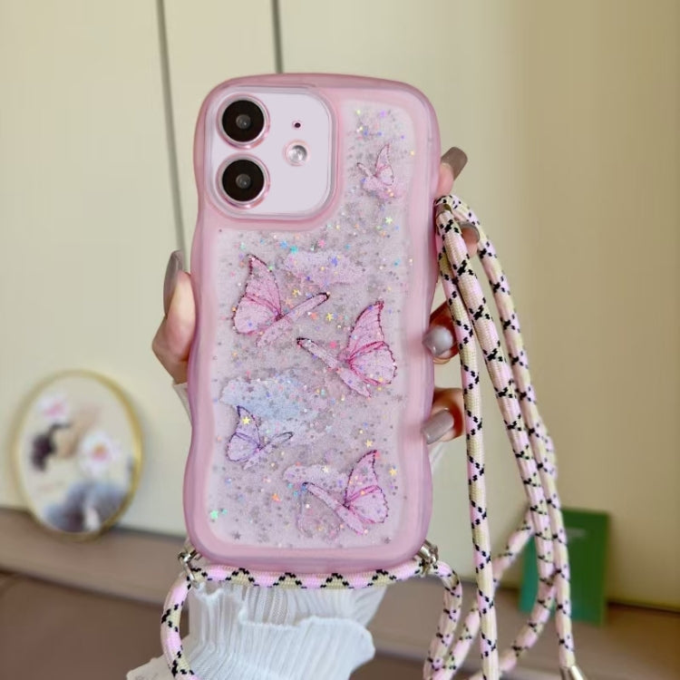 For iPhone 12  Crossbody Wave Edge Butterfly TPU Phone Case