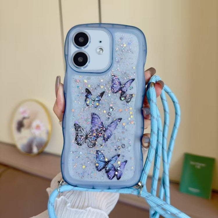 For iPhone 12  Crossbody Wave Edge Butterfly TPU Phone Case