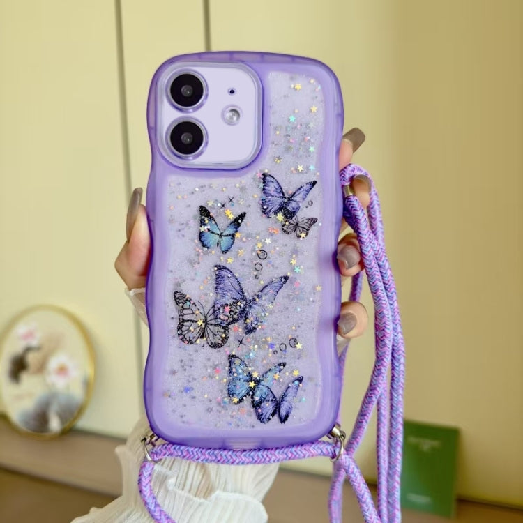 For iPhone 12  Crossbody Wave Edge Butterfly TPU Phone Case