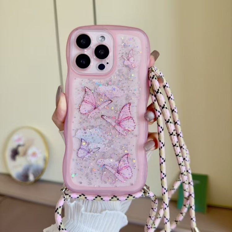 For iPhone 12 Pro Max Crossbody Wave Edge Butterfly TPU Phone Case