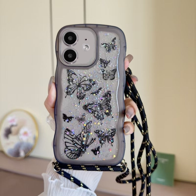 For iPhone 11 Crossbody Wave Edge Butterfly TPU Phone Case