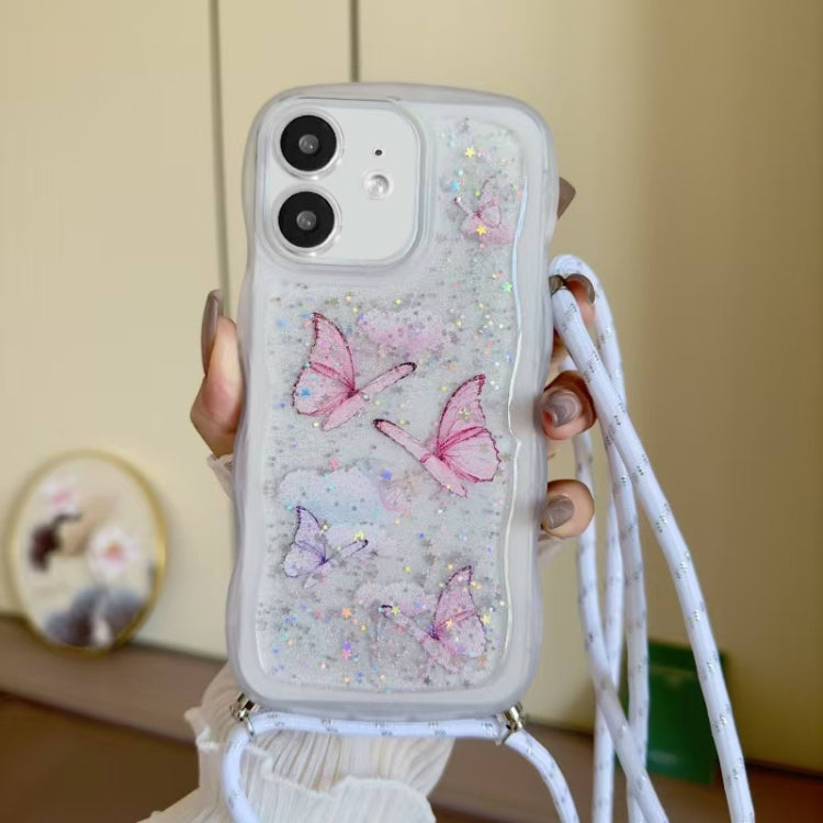 For iPhone 11 Crossbody Wave Edge Butterfly TPU Phone Case