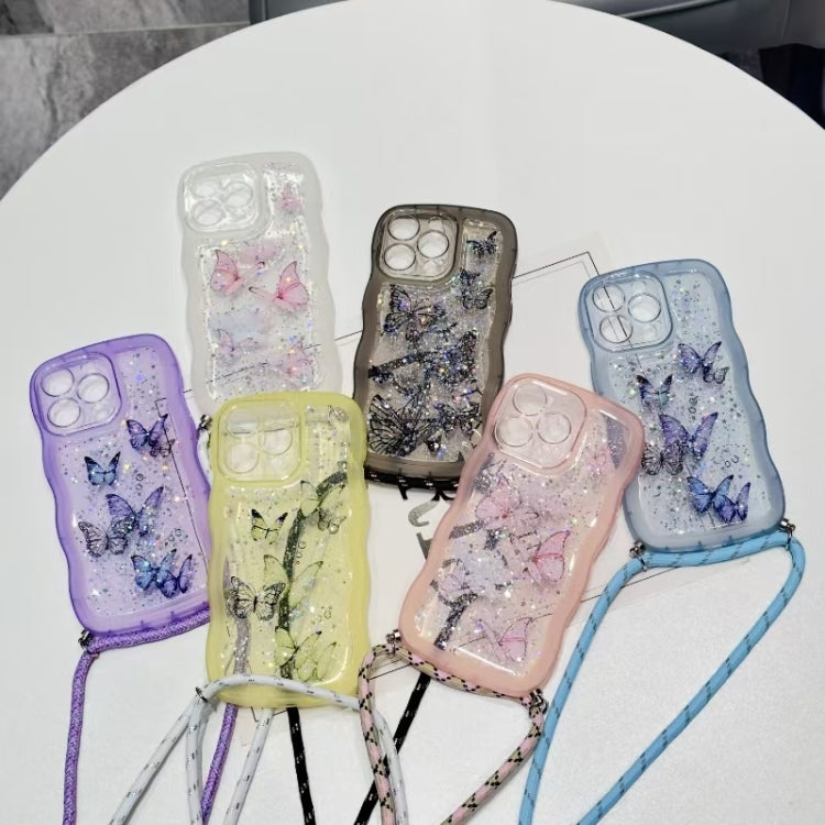 For iPhone 15 Pro Max Crossbody Wave Edge Butterfly TPU Phone Case