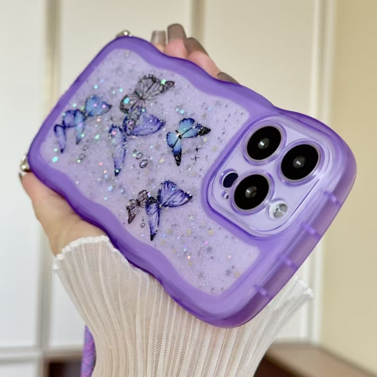 For iPhone 15 Pro Max Crossbody Wave Edge Butterfly TPU Phone Case