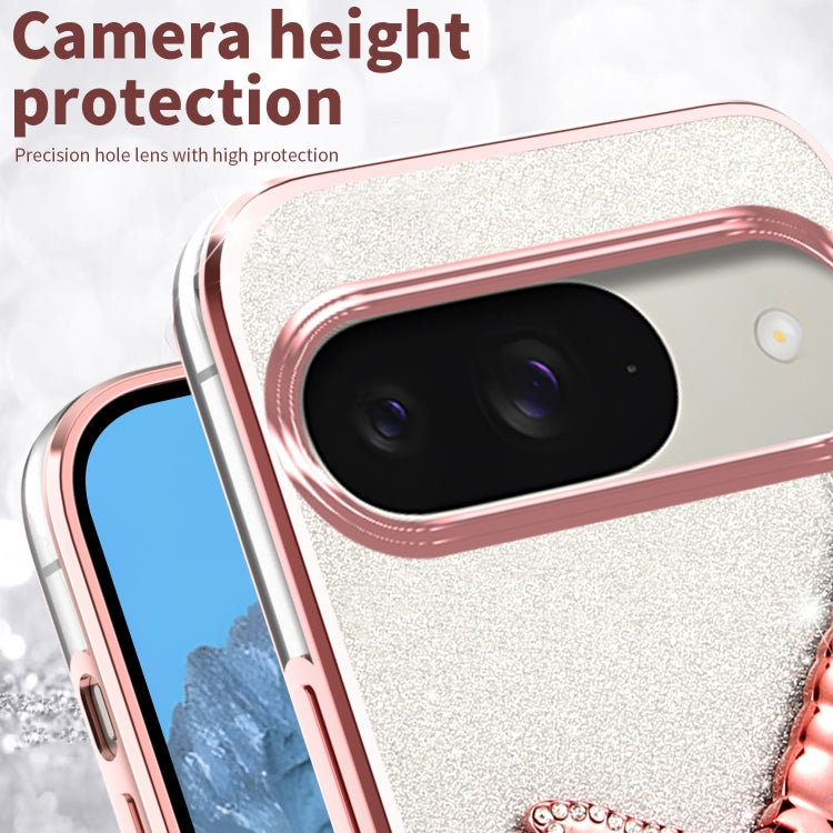 For Google Pixel 9 Gradient Glitter Immortal 3D Dragonfly Holder Plated Phone Case