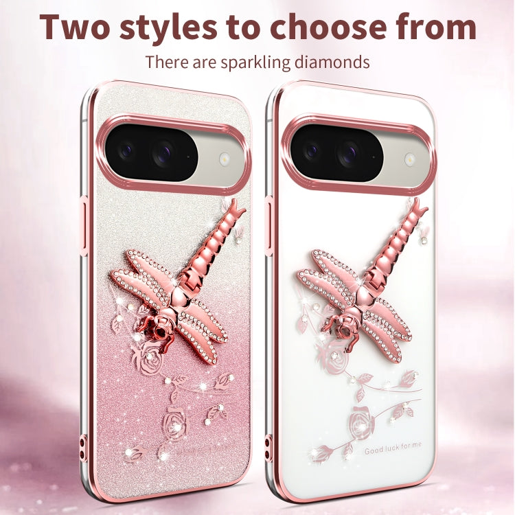 For Google Pixel 9 Pro Gradient Glitter Immortal 3D Dragonfly Holder Plated Phone Case