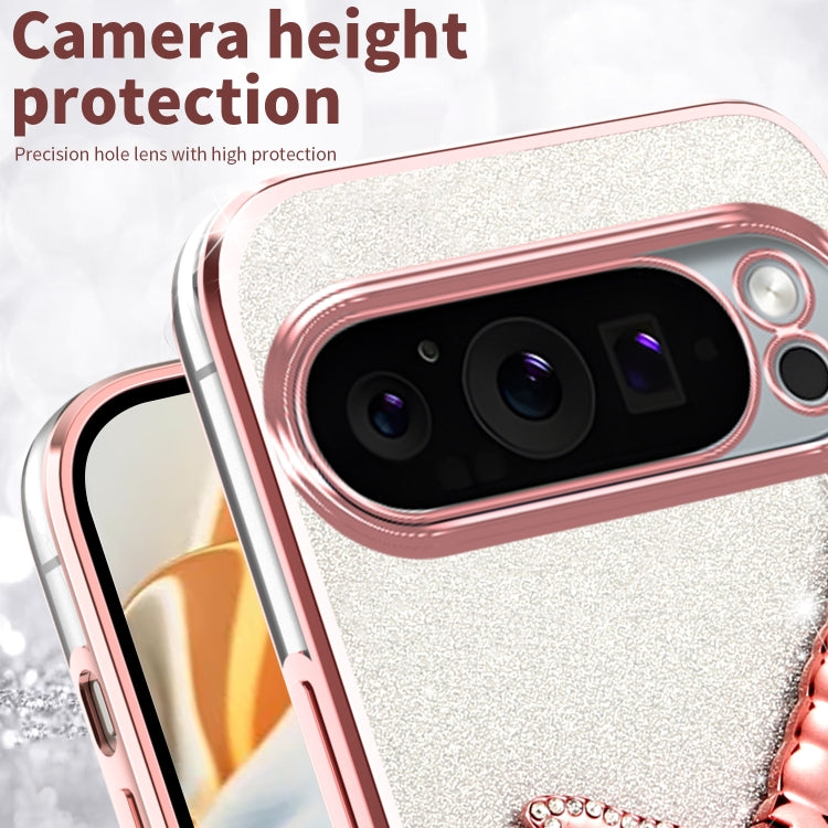 For Google Pixel 9 Pro XL Gradient Glitter Immortal 3D Dragonfly Holder Plated Phone Case
