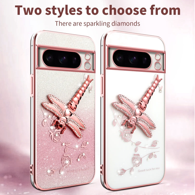 For Google Pixel 8 Pro Gradient Glitter Immortal 3D Dragonfly Holder Plated Phone Case