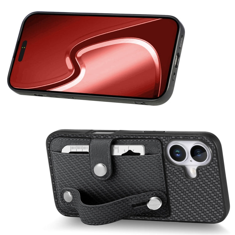 For iPhone 16 Wristband Kickstand Card Wallet Back Phone Case with Tool Knife