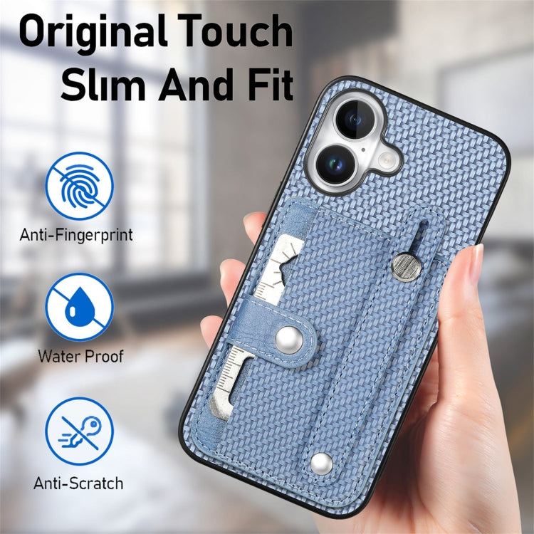 For iPhone 16 Wristband Kickstand Card Wallet Back Phone Case with Tool Knife