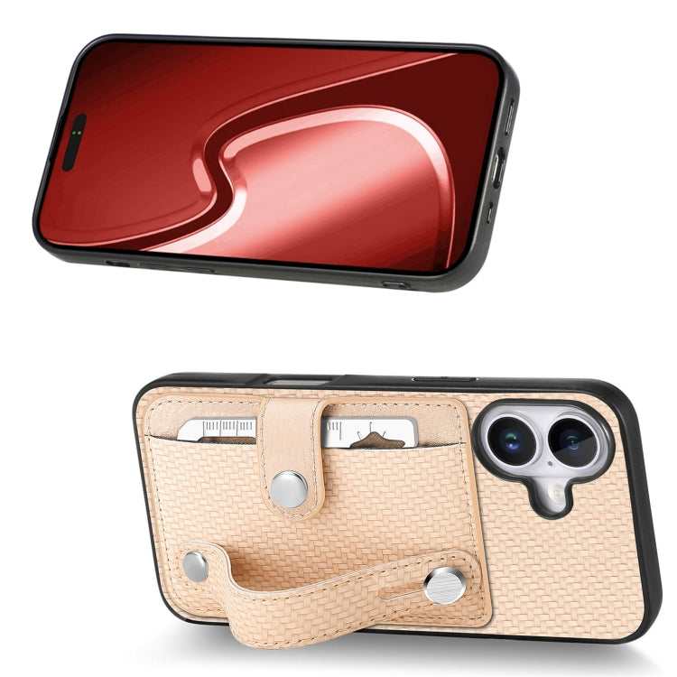 For iPhone 16 Wristband Kickstand Card Wallet Back Phone Case with Tool Knife