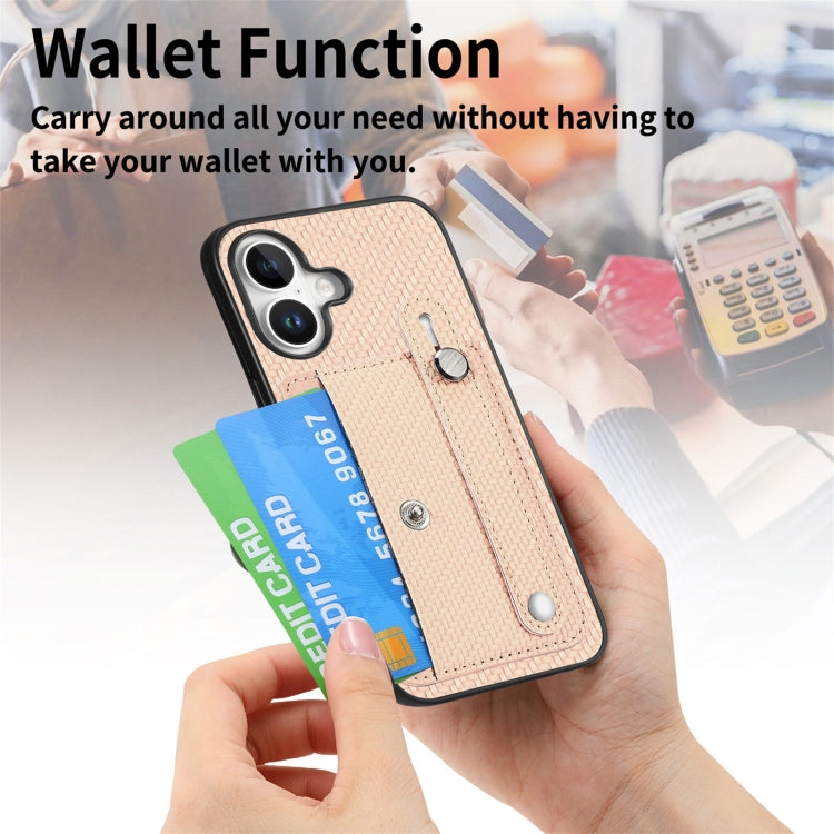 For iPhone 16 Wristband Kickstand Card Wallet Back Phone Case with Tool Knife