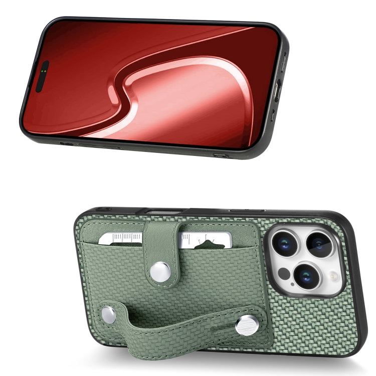 For iPhone 16 Pro Wristband Kickstand Card Wallet Back Phone Case with Tool Knife