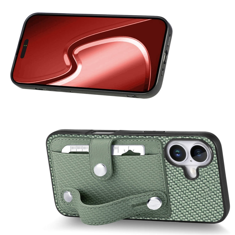 For iPhone 16 Plus Wristband Kickstand Card Wallet Back Phone Case with Tool Knife