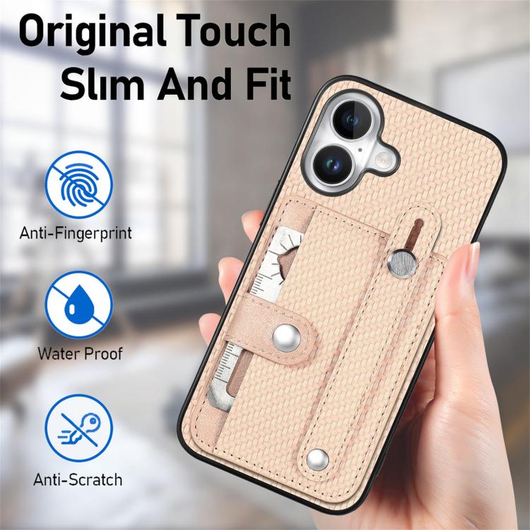 For iPhone 17 Wristband Kickstand Card Wallet Back Phone Case with Tool Knife