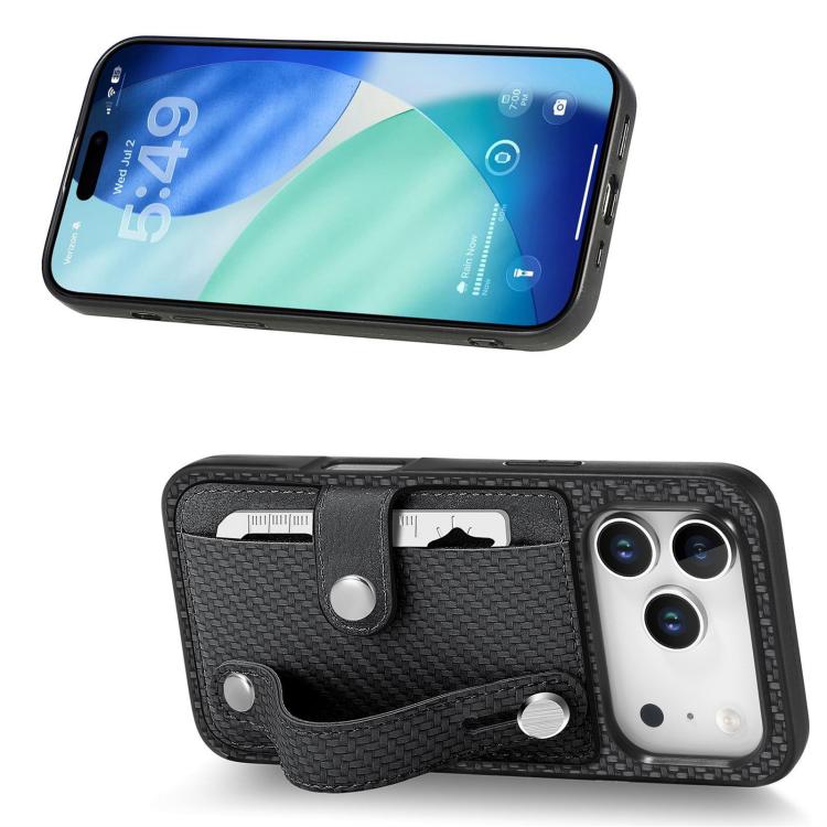 For iPhone 17 Pro Wristband Kickstand Card Wallet Back Phone Case with Tool Knife