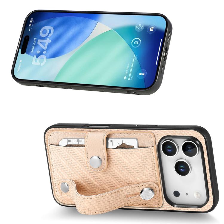 For iPhone 17 Pro Wristband Kickstand Card Wallet Back Phone Case with Tool Knife