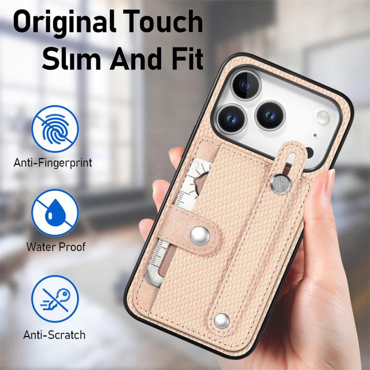 For iPhone 17 Pro Wristband Kickstand Card Wallet Back Phone Case with Tool Knife