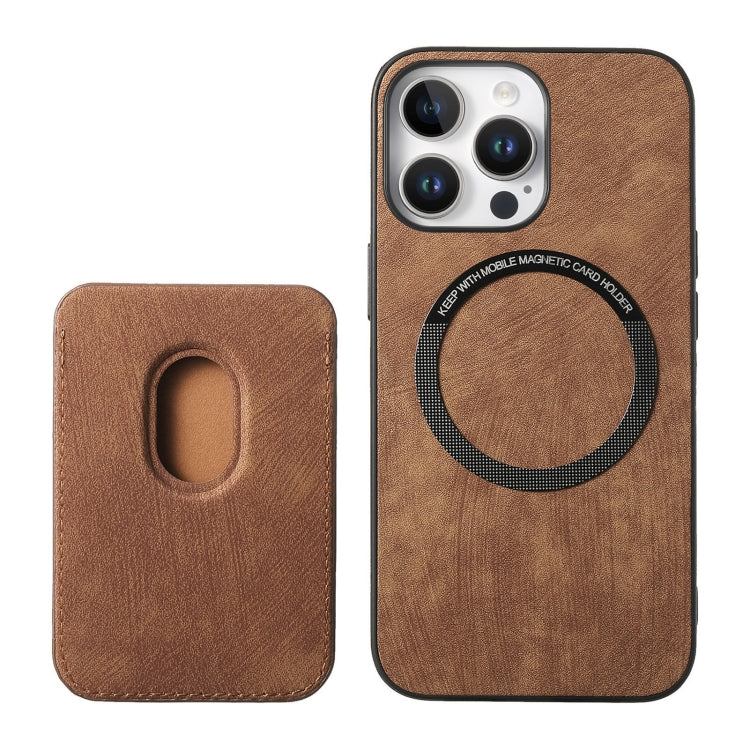 For iPhone 16 Pro Retro Leather Card Bag Magnetic Phone Case