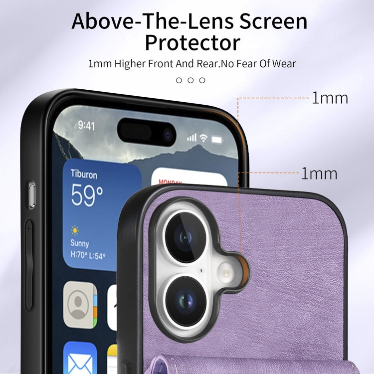 For iPhone 16 Retro Card Wallet Fold Leather Phone Case with Strap