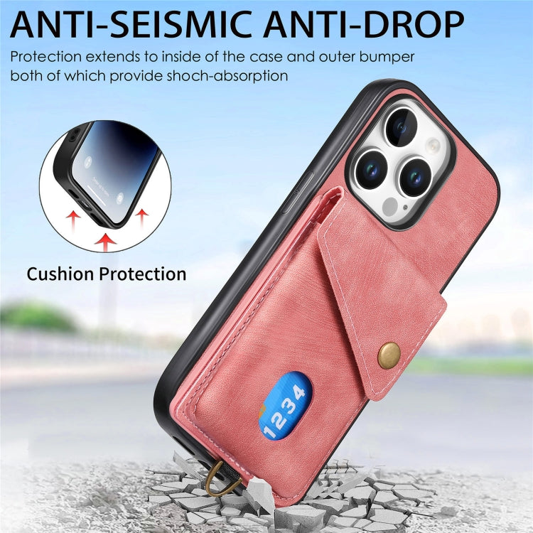 For iPhone 16 Pro Retro Card Wallet Fold Leather Phone Case with Strap