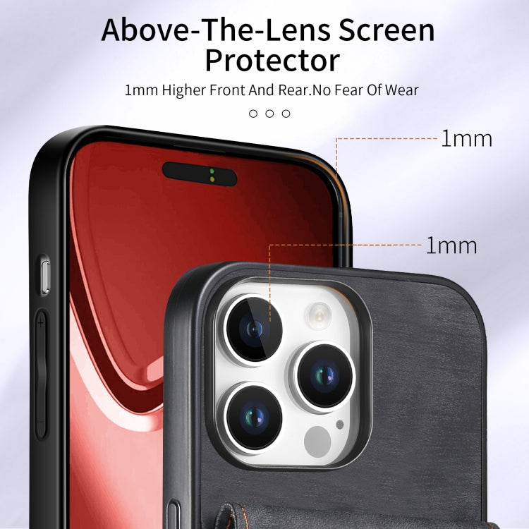 For iPhone 16 Pro Max Retro Card Wallet Fold Leather Phone Case with Strap