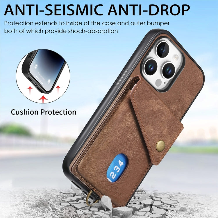 For iPhone 16 Pro Max Retro Card Wallet Fold Leather Phone Case with Strap
