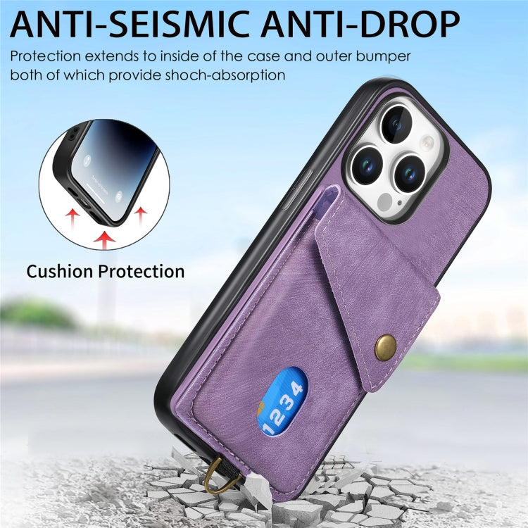 For iPhone 16 Pro Max Retro Card Wallet Fold Leather Phone Case with Strap