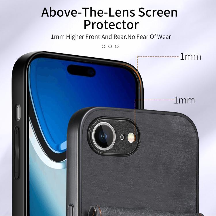 For iPhone 17e / 16e Retro Card Wallet Fold Leather Phone Case with Strap
