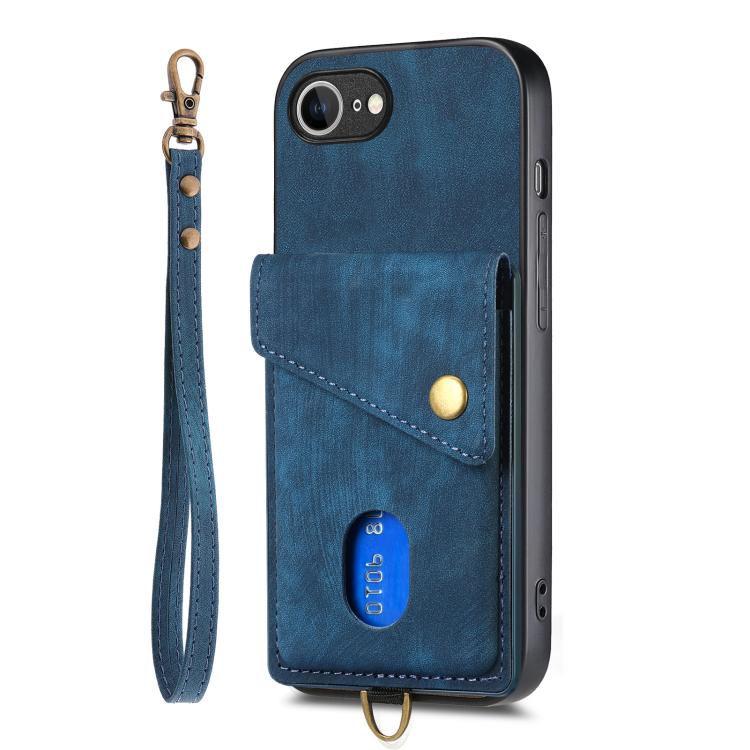 For iPhone 17e / 16e Retro Card Wallet Fold Leather Phone Case with Strap