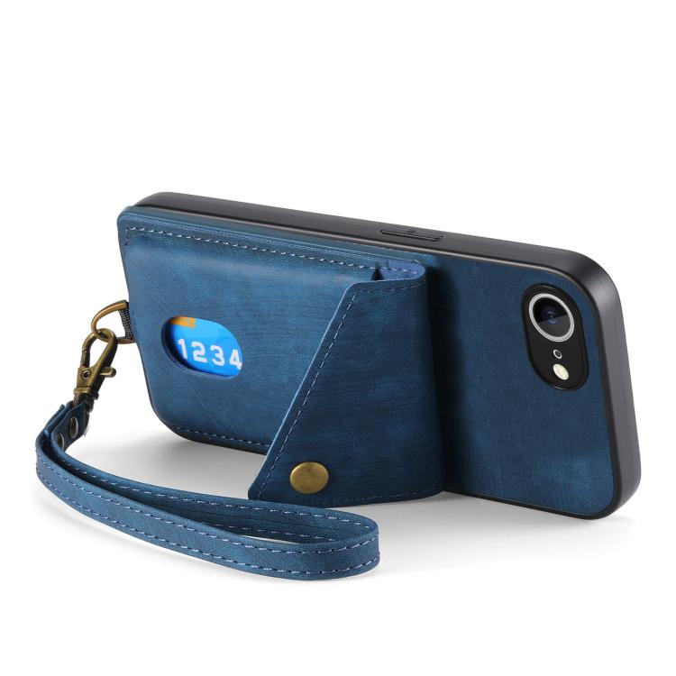 For iPhone 17e / 16e Retro Card Wallet Fold Leather Phone Case with Strap